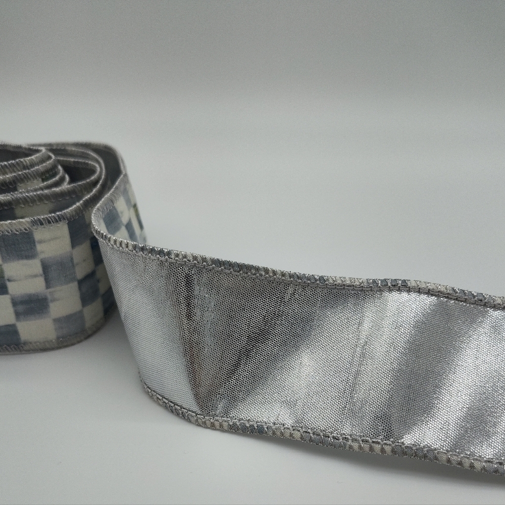 MacKenzie-Childs Courtly Check Ribbon Sterling Silver Wired 2” Wide 3 Yards - Picture 4 of 4